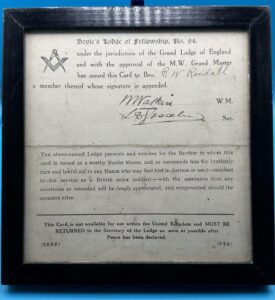 Great War Safe Conduct pass issued to W Bro R W Randall.