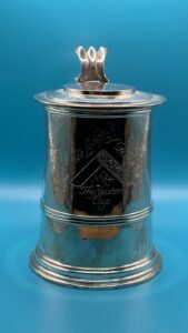 The Masters Cup was presented to Doyles Lodge of Fellowship by W Bro Dr Angelo Nelson Symons Past Deputy Provincial Grand Master in 1934 while he was Worshipful Master of the Lodge.