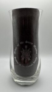 An etched glass for a Masonic side order, The Order of the Secret Monitor.