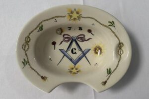 French Shaving Bowl highly decorated with Masonic Symbolism and initials J & B.