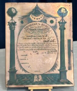 A copper printing plate related to Lodge of Harmony No.612