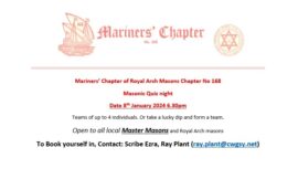 Mariners’ Chapter of Royal Arch Masons Chapter No 168 Masonic Quiz night open to Master Masons