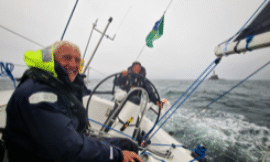 Father and daughter rounding the rock. Crew before and crew after