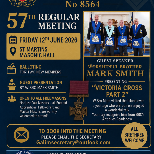 A night all about the Victoria Cross with Guest Speaker & TV Presenter W. Bro. Mark Smith about the Victoria Cross on Friday 12th June