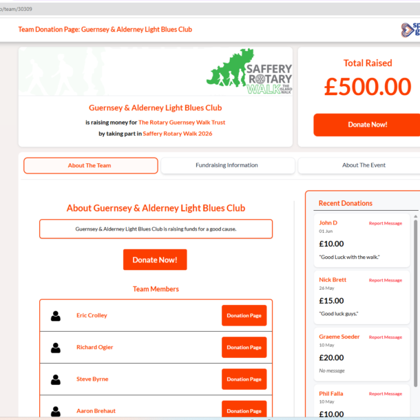 Sponsor the Light Blues walking around Guernsey in aid of 25 good causes
