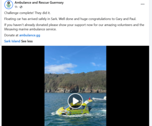 Floating Car Challenge Reaches Sark in Support of Flying Christine III