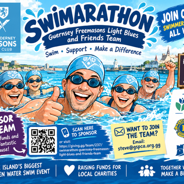 Please join the team or donate to the Guernsey & Alderney Freemason Light Blues and Friends Team for Swimarathon 2026